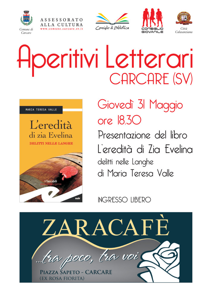 Carcare, Aperitivi Letterari: “L'eredità di zia Evelina” di Maria Teresa Valle