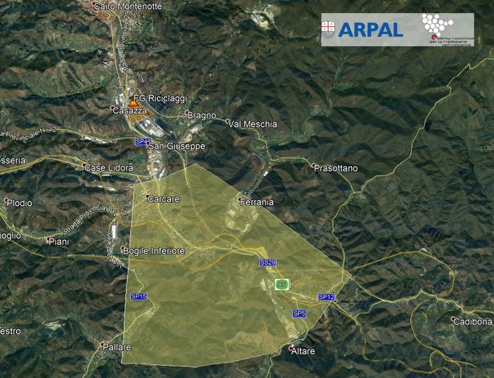Nella foto la proiezione su mappa delle condizioni più verosimili e cautelative per la ricaduta delle polveri Nella foto la proiezione su mappa delle condizioni più verosimili e cautelative per la ricaduta delle polveri