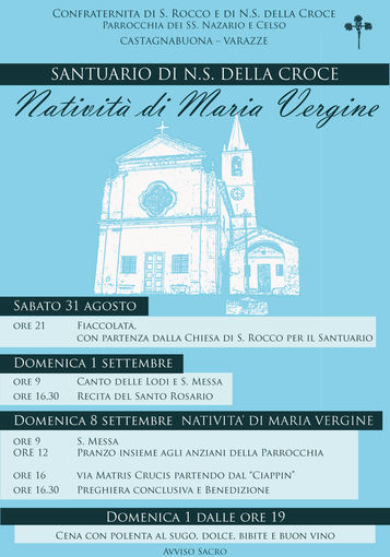 Santuario di N. S. della Croce (Castagnabuona - Varazze): il programma delle festività Santuario di N. S. della Croce (Castagnabuona - Varazze): il programma delle festività