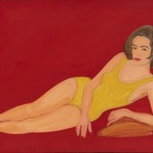 Alex Katz, Reclining Bather, 1960 Huile sur carton, 76 × 122 cm Studio Alex Katz © Alex Katz / Adagp, Paris, 2026 Alex Katz, Reclining Bather, 1960 Huile sur carton, 76 × 122 cm Studio Alex Katz © Alex Katz / Adagp, Paris, 2026