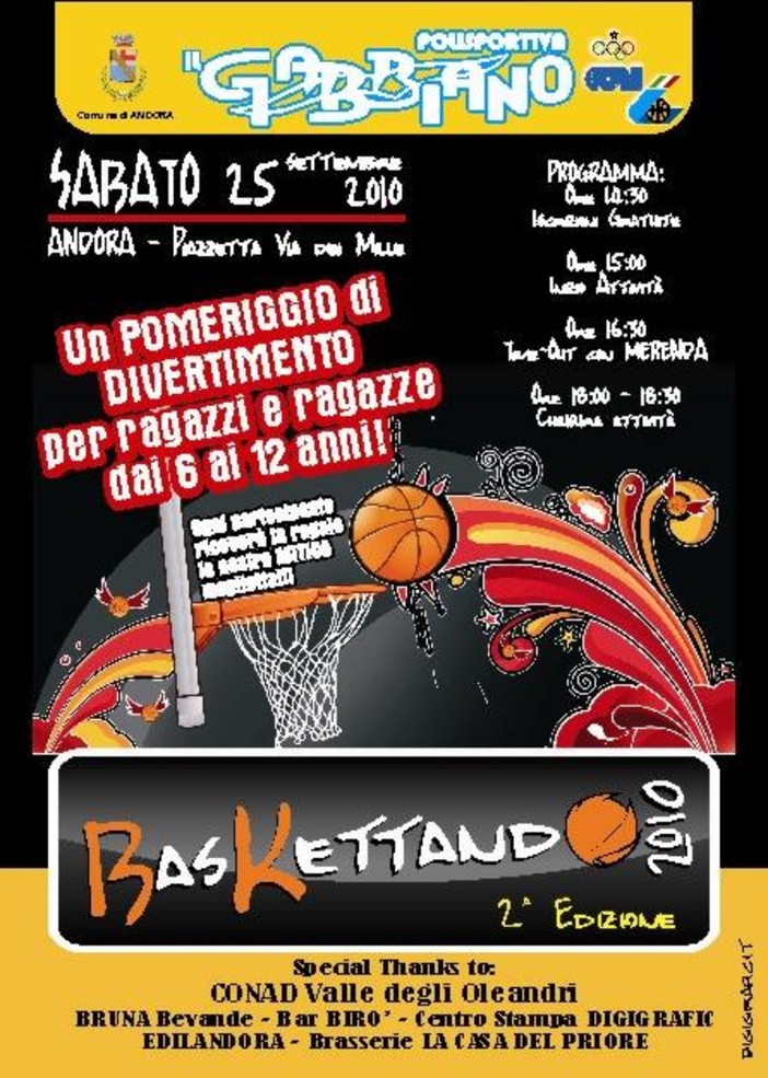 Andora: oggi tutti in via dei Mille per Baskettando 2010 Andora: oggi tutti in via dei Mille per Baskettando 2010