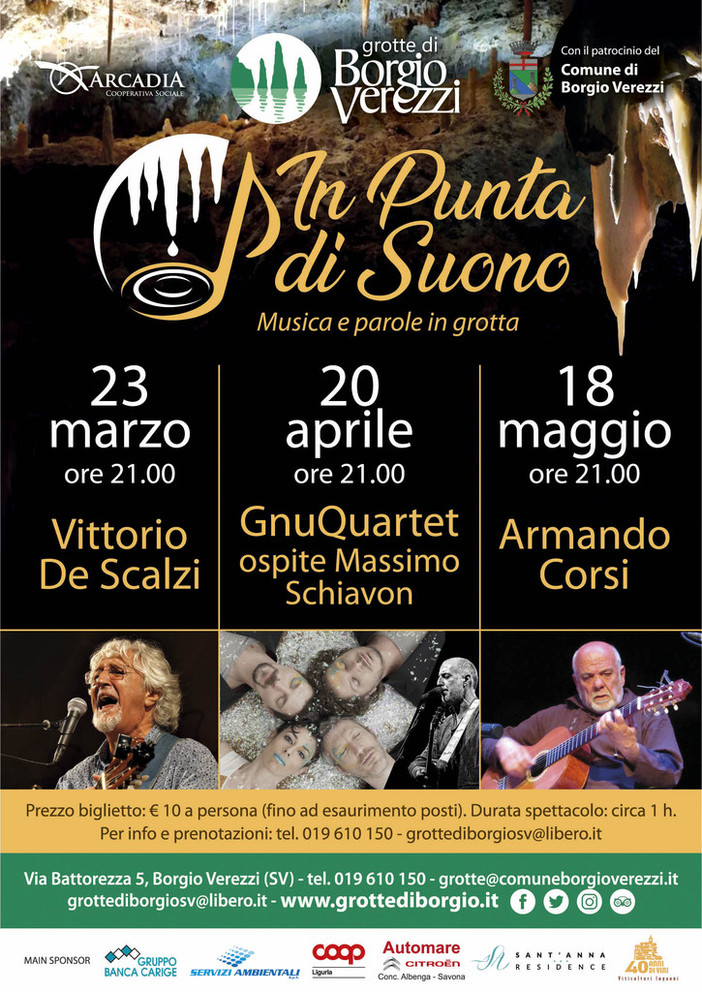"In Punta di Suono": al via la nuova rassegna musicale nelle meravigliose Grotte di Borgio Verezzi "In Punta di Suono": al via la nuova rassegna musicale nelle meravigliose Grotte di Borgio Verezzi