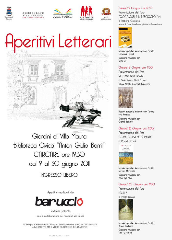 Seconda edizione per gli Aperitivi Letterari a Carcare Seconda edizione per gli Aperitivi Letterari a Carcare