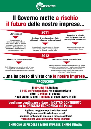 Savona: domani il presidio di Confesercenti contro il Governo e le liberalizzazioni
