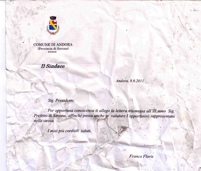 Andora: la "misteriosa" lettera su carta intestata del Comune
