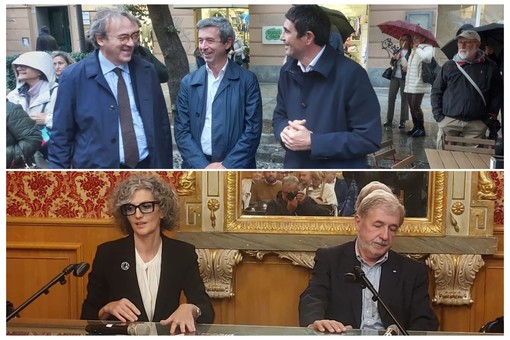 Regionali, sia Bucci che Orlando a Savona. Il candidato del cdx: "Sono quelli del no". L'ex Ministro:"Racconta una Liguria che non esiste" (FOTO E VIDEO)