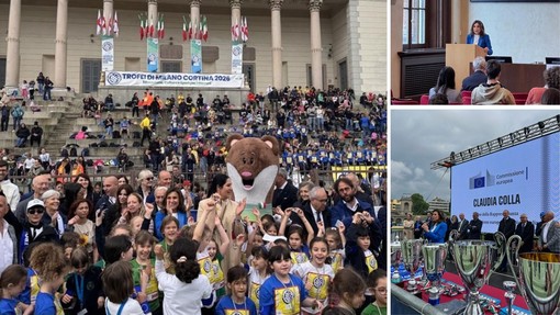 Claudia Colli in tre momenti delle celebrazioni per la "Festa dell'Europa" Claudia Colli in tre momenti delle celebrazioni per la "Festa dell'Europa"