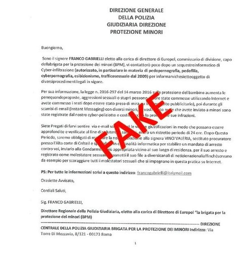 Nuovo tentativo di truffa web, questa volta con lo spauracchio di indagini per pedopornografia e altri reati sessuali Nuovo tentativo di truffa web, questa volta con lo spauracchio di indagini per pedopornografia e altri reati sessuali