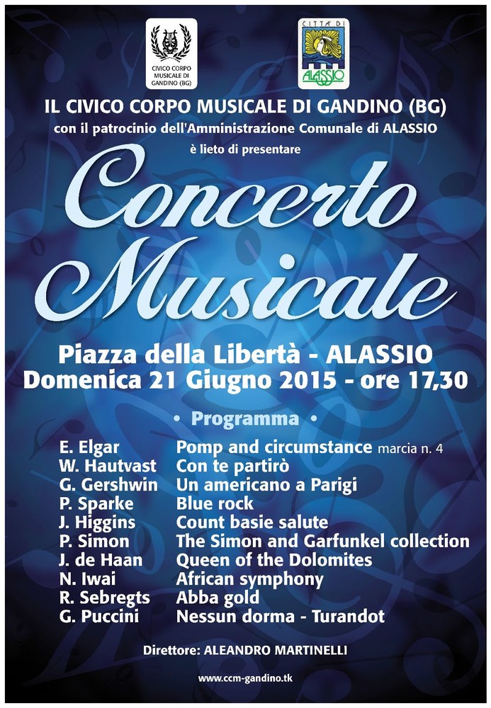 Alassio, domani concerto del Civico Corpo Musicale di Gandino