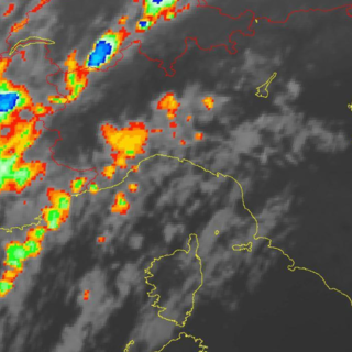 Nell'immagine lo scatto dall'infrarosso sul Nord Italia alle ore 7.15.