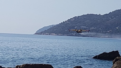 Incendio di Stellanello: non si ferma il lavoro del Canadair (FOTO e VIDEO)