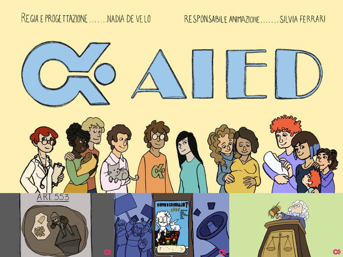 In apertura di articolo: un frame del cortometraggio di animazione. In fotogallery: alcune campagne "storiche" di AIED