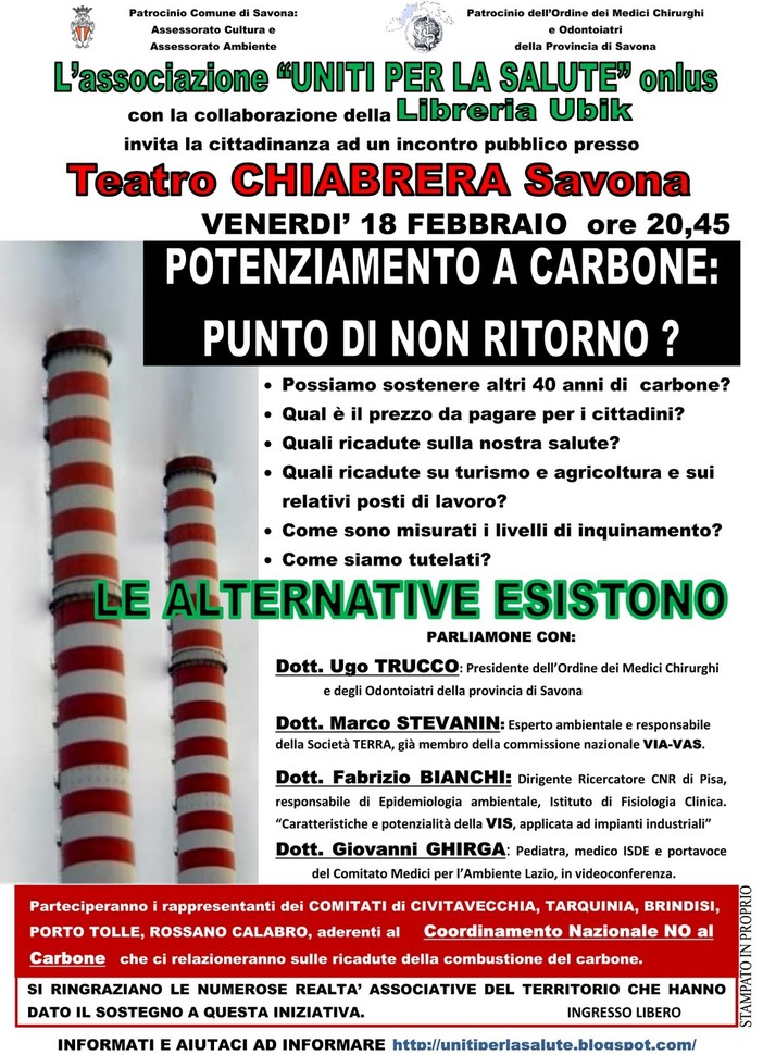 "Uniti per la salute" , al Teatro Chiabrera si discute sulla Tirreno Power