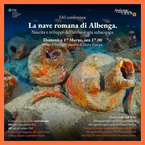 Domenica 17 marzo la Conferenza Fai dal titolo: "La nave romana di Albenga: nascita e sviluppi dell'archeologia subacquea"