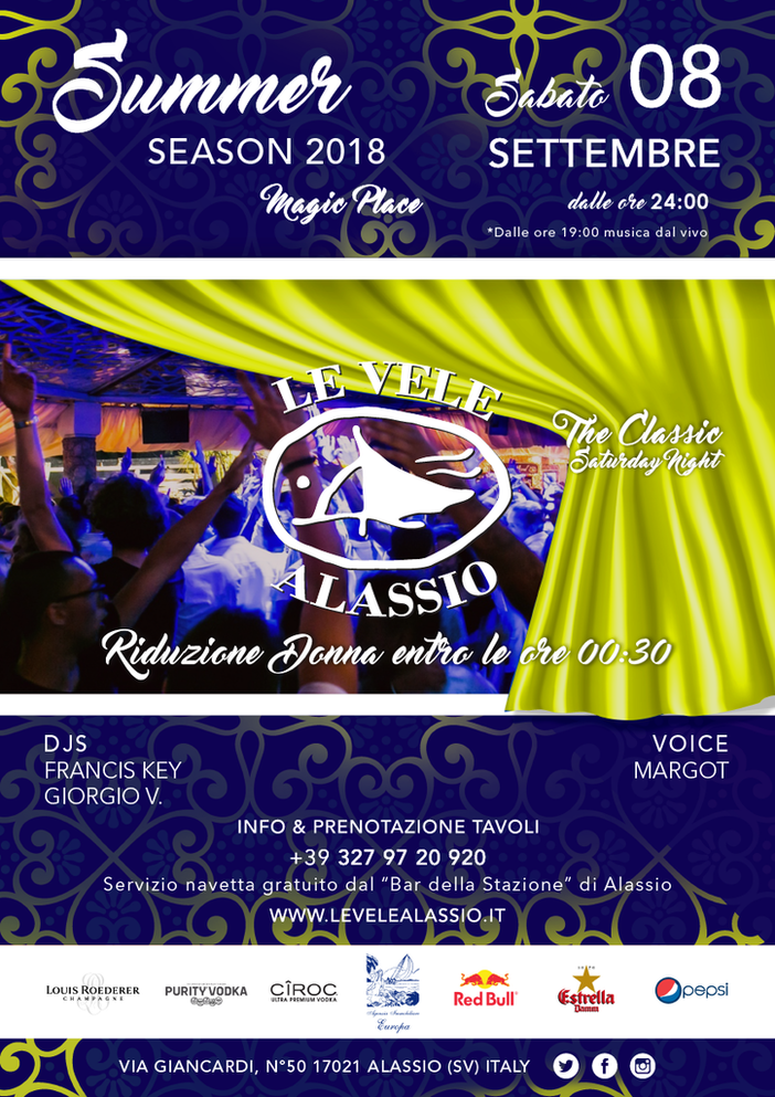 Settimana ricca di eventi da non perdere a "Le Vele" di Alassio Settimana ricca di eventi da non perdere a "Le Vele" di Alassio