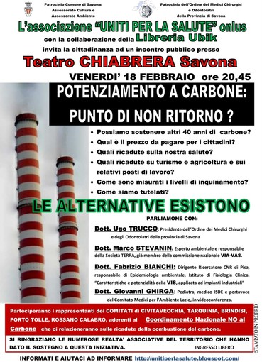 "Uniti per la salute" , al Teatro Chiabrera si discute sulla Tirreno Power