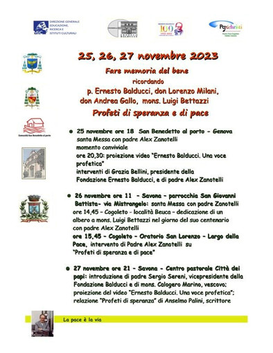 Padre Zanotelli a Savona e Cogoleto per ricordare i "Profeti di speranza e di pace" Padre Zanotelli a Savona e Cogoleto per ricordare i "Profeti di speranza e di pace"