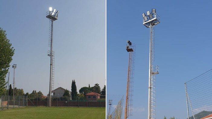 Loano, arrivano i nuovi fari a led per lo stadio Ellena: lavori per 90mila euro