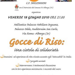 Albenga: domani al S. Carlo la conferenza "Gocce di Riso"