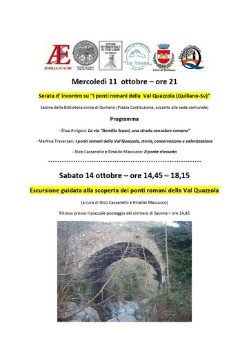 Ponti romani della Val Quazzola: se ne parla in un incontro a Quiliano