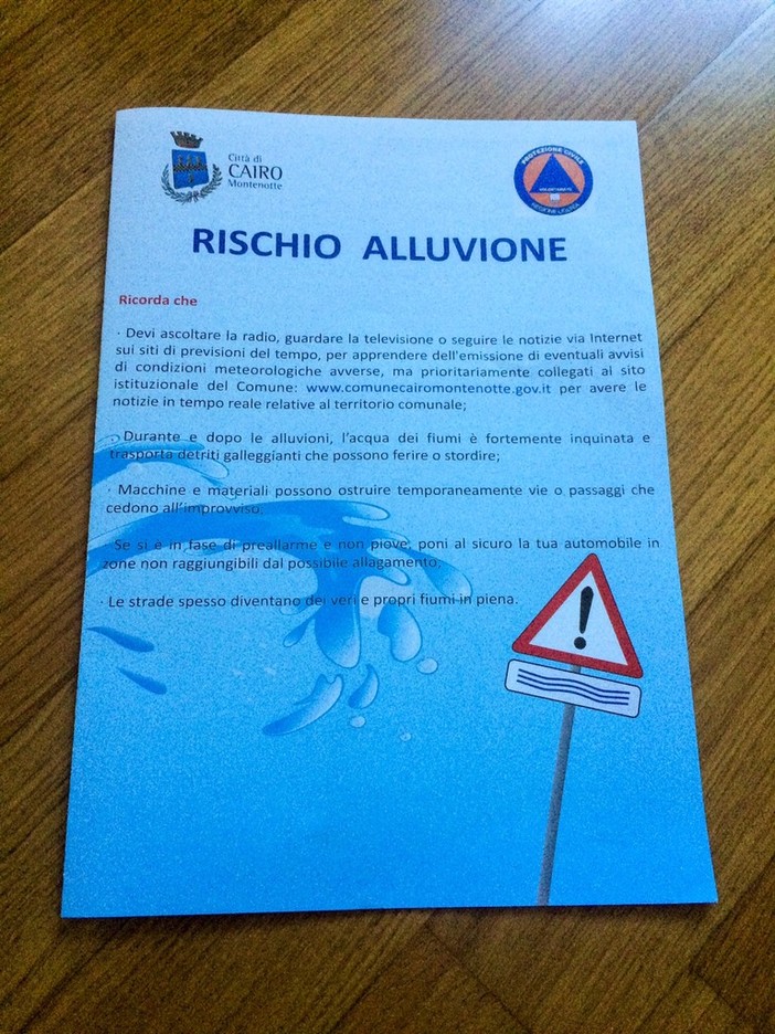 A Cairo Montenotte un opuscolo informativo relativo al nuovo piano di emergenza comunale
