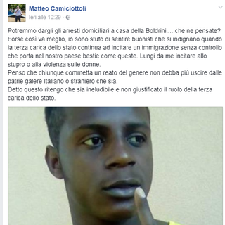 Il sindaco di Pontinvrea Camiciottoli su Facebook: "Gli stupratori ai domiciliari a casa della Boldrini"