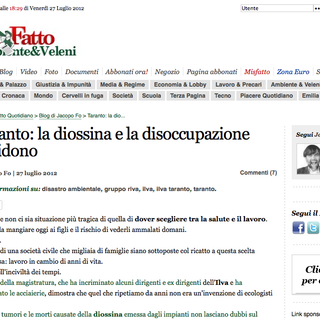 Taranto: diossina e la disoccupazione uccidono