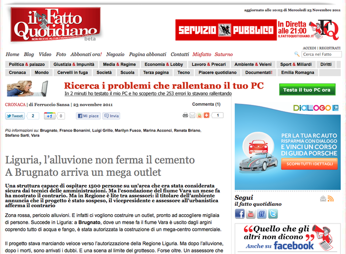 Liguria, l’alluvione non ferma il cemento Liguria, l’alluvione non ferma il cemento