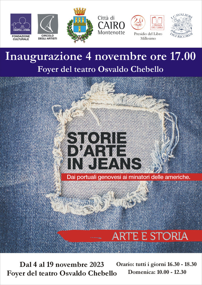 Al Foyer di Cairo Montenotte la mostra "Storie d'arte in jeans" Al Foyer di Cairo Montenotte la mostra "Storie d'arte in jeans"