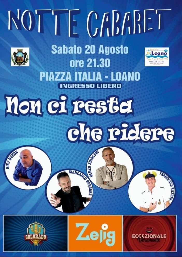 A Loano arriva il cabaret: sabato 20 agosto "Non ci resta che ridere"