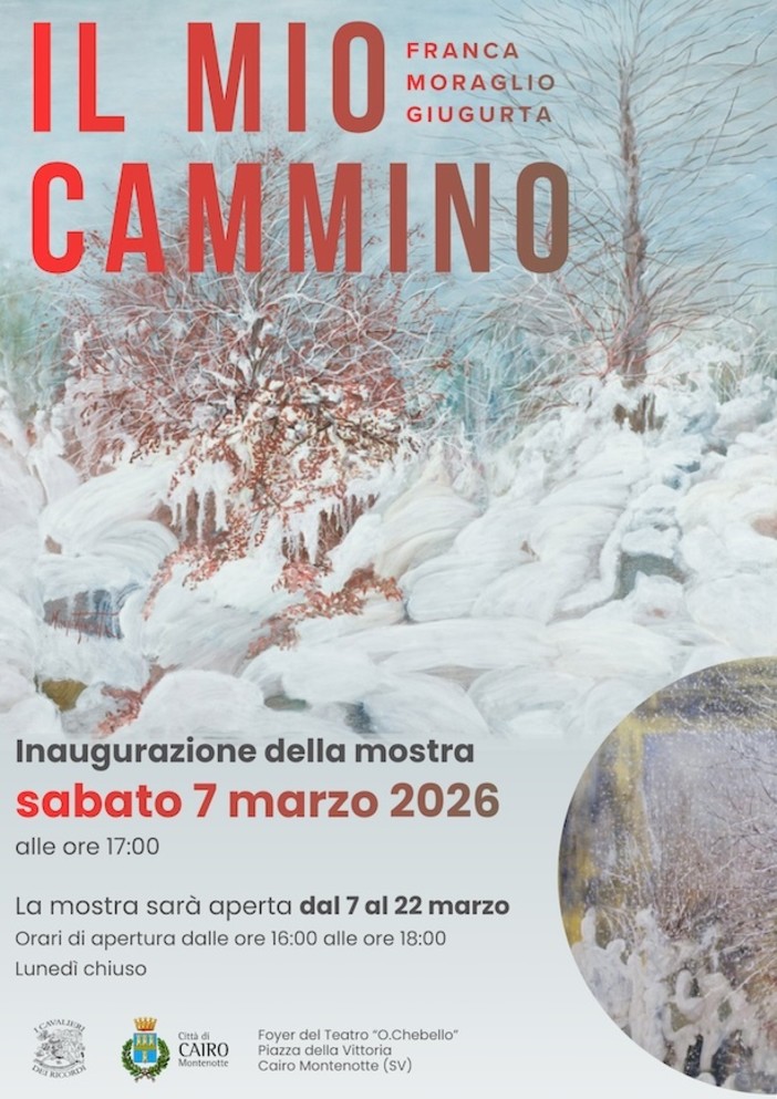 Cairo, "Il mio cammino" di Franca Moraglio Giugurta in mostra nel foyer del teatro "Chebello" Cairo, "Il mio cammino" di Franca Moraglio Giugurta in mostra nel foyer del teatro "Chebello"