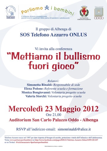 Telefono Azzurro Albenga: “Mettiamo il bullismo fuori gioco”
