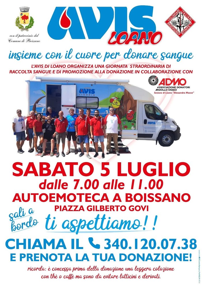 “Tuffati a Donare”: a Boissano l’autoemoteca Avis per la donazione di sangue “Tuffati a Donare”: a Boissano l’autoemoteca Avis per la donazione di sangue