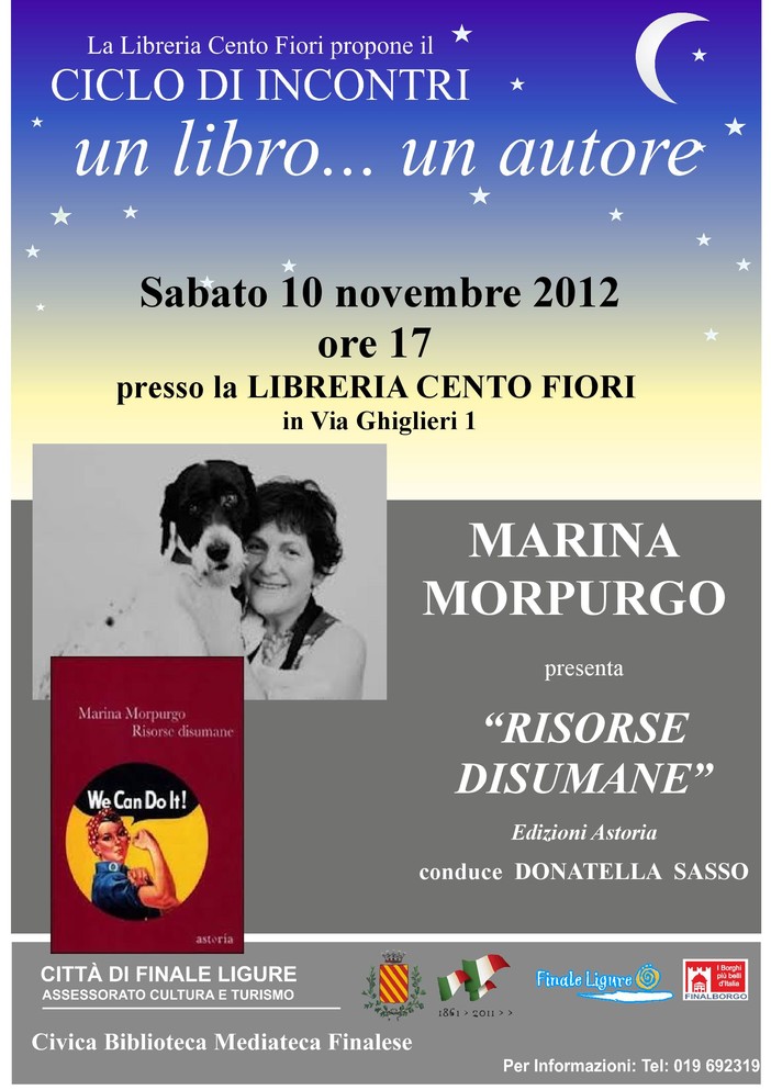 Finale Ligure, per la rassegna "Un libro... un autore", Marina Morpurgo presenta "Risorse disumane"