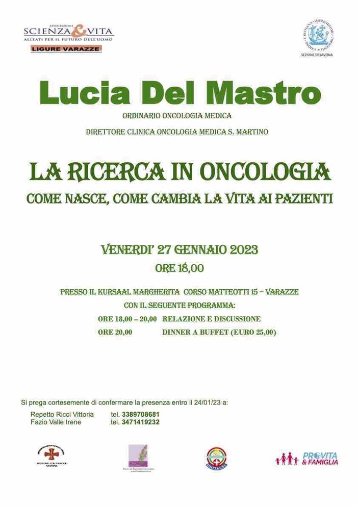"La ricerca in oncologia" in una conferenza a Varazze "La ricerca in oncologia" in una conferenza a Varazze