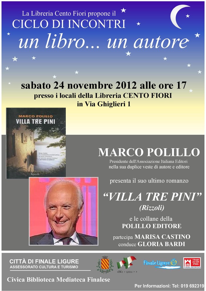 "Un libro... un autore", a Finale la presentazione del libro "Villa Tre Pini"