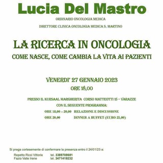 "La ricerca in oncologia" in una conferenza a Varazze