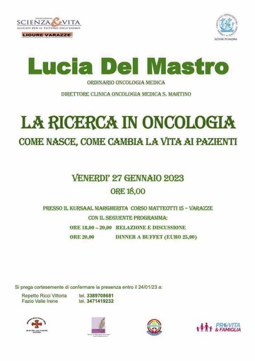 "La ricerca in oncologia" in una conferenza a Varazze