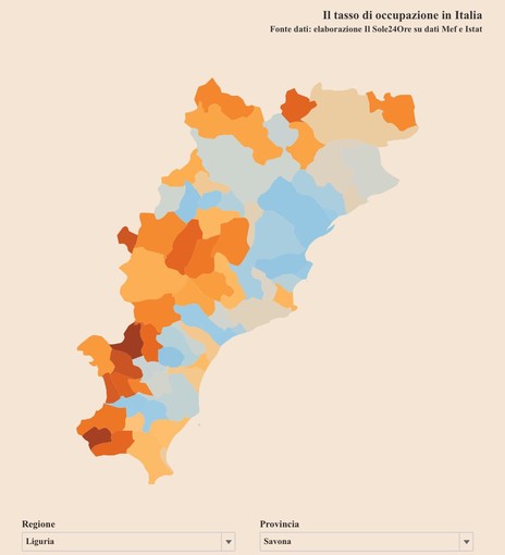 Tasso di occupazione comunale: Vado Ligure al primo posto