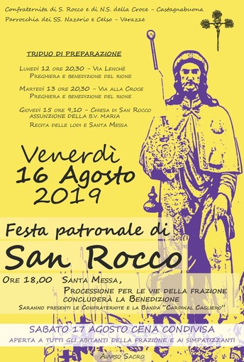 Varazze, il 16 e 17 agosto appuntamento con la tradizionale festa di San Rocco