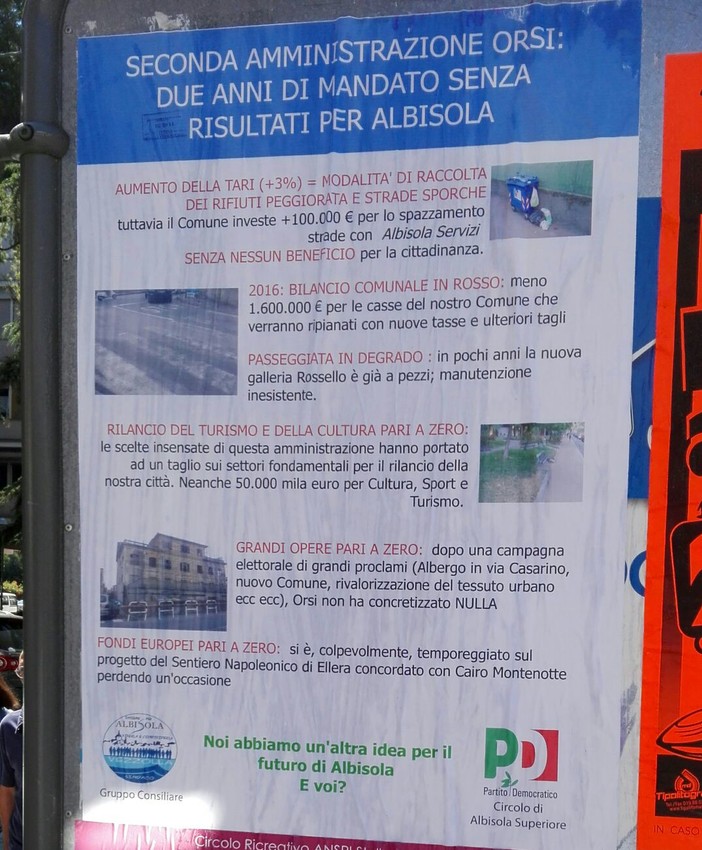 Albisola Superiore: PD all'attacco "Due anni di amministrazione Orsi senza risultati" Albisola Superiore: PD all'attacco "Due anni di amministrazione Orsi senza risultati"