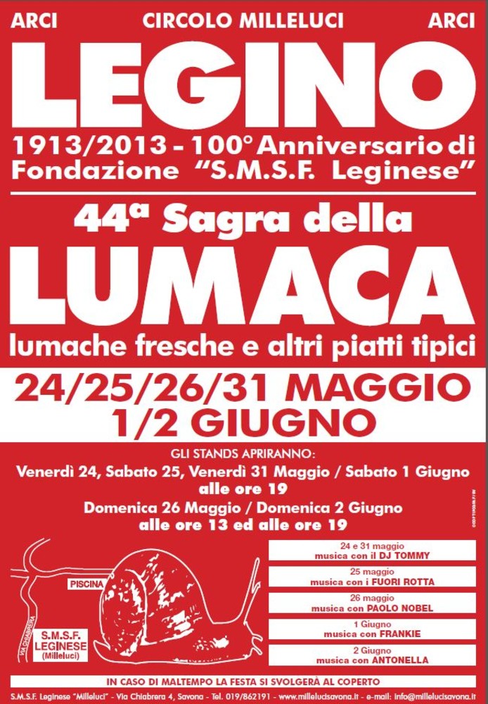 Savona, questa sera Paolo Nobel alla Sagra della Lumaca di Legino