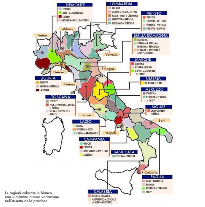 Ecco la mappa delle nuove province in Italia dopo il riordino di Patroni Griffi Ecco la mappa delle nuove province in Italia dopo il riordino di Patroni Griffi