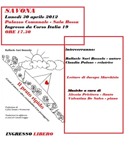 Savona, in sala Rossa presentazione del libro di poesie "Il prato rapido"