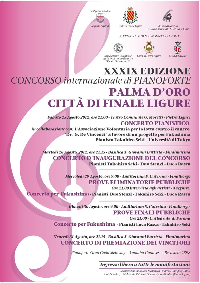 Il Concorso internazionale di pianoforte Palma d’oro a Finale Ligure Il Concorso internazionale di pianoforte Palma d’oro a Finale Ligure