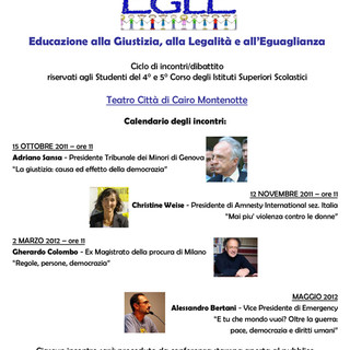 Cairo Montenotte: ciclo di incontri e dibattiti per gli studenti su Educazione alla Giustizia, alla Legalità e all’Eguaglianza