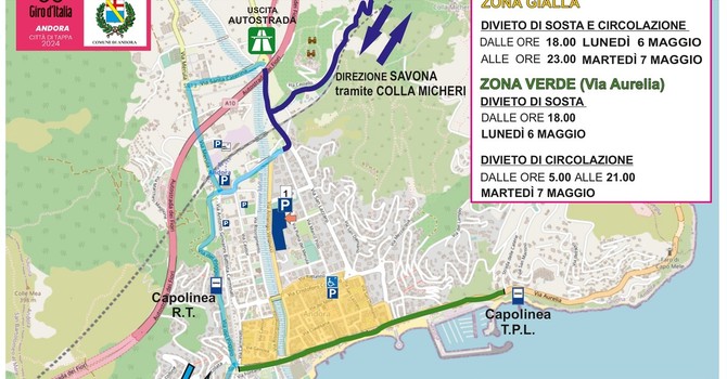 Andora, arrivo tappa del Giro d’Italia: ecco il piano del traffico