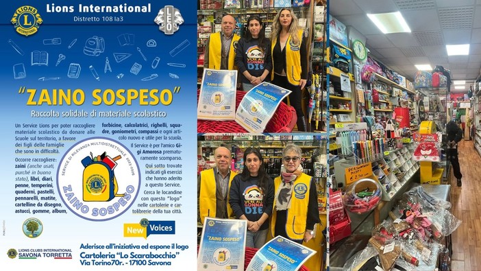 Il Lions Club Savona Torretta amplia l’iniziativa "Zaino Sospeso" con un nuovo punto di raccolta Il Lions Club Savona Torretta amplia l’iniziativa "Zaino Sospeso" con un nuovo punto di raccolta
