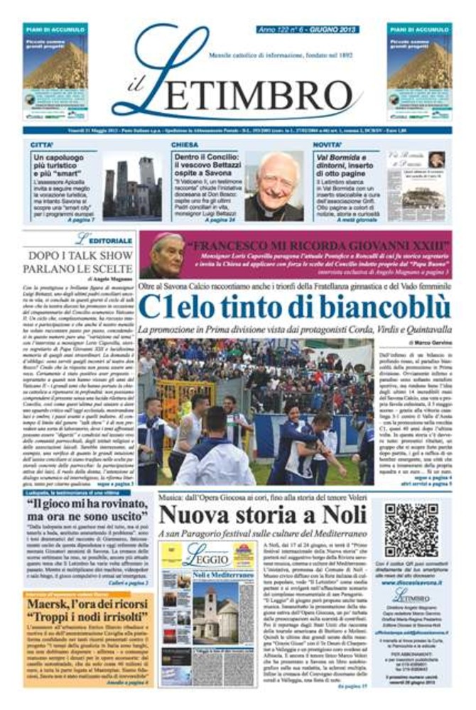 La prima pagina de "Il Letimbro", numero di giugno