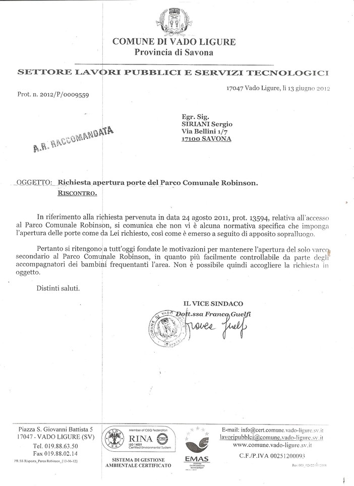 Vado: accesso disabili al Parco Robinson? Chiuso.